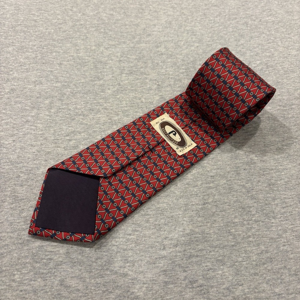 Vintage Bert Pulitzer Men's Silk Tie Red Black Geometric Foulard AOP Made In USA